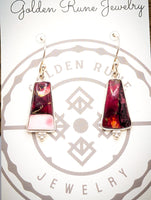 Red Rose Dahlia Dangle Earrings - Sterling Silver