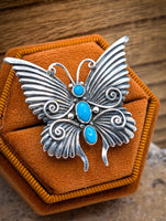 Artisan Made Kingman Turquoise Butterfly Sterling Silver Ring size 7.75
