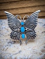 Artisan Made Kingman Turquoise Butterfly Sterling Silver Ring size 7.75