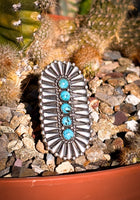 Navajo Kingman Turquoise Concho Sterling Silver Ring Signed Patrick Yazzie size 5.5