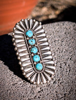 Navajo Kingman Turquoise Concho Sterling Silver Ring Signed Patrick Yazzie size 5.5