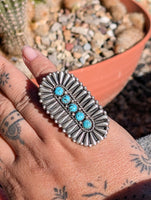 Navajo Kingman Turquoise Concho Sterling Silver Ring Signed Patrick Yazzie size 5.5