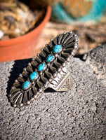 Navajo Kingman Turquoise Concho Sterling Silver Ring Signed Patrick Yazzie size 5.5