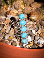 Navajo Kingman Turquoise Crawler Sterling Silver Ring Signed Timothy Yazzie size 9