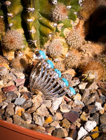 Navajo Kingman Turquoise Crawler Sterling Silver Ring Signed Timothy Yazzie size 9