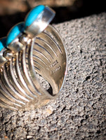 Navajo Kingman Turquoise Crawler Sterling Silver Ring Signed Timothy Yazzie size 9