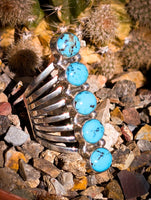 Navajo Kingman Turquoise Crawler Sterling Silver Ring Signed Timothy Yazzie size 9