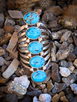 Navajo Kingman Turquoise Crawler Sterling Silver Ring Signed Timothy Yazzie size 9