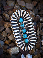 Navajo Kingman Turquoise Concho Sterling Silver Ring Signed Patrick Yazzie size 5.5