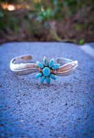 Turquoise Feather Cuff Bracelet | 925 Sterling Silver