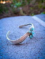 Turquoise Feather Cuff Bracelet | 925 Sterling Silver