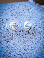 Navajo Sterling Silver White Buffalo & Opal Inlay Stud Earrings
