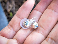 Navajo Sterling Silver White Buffalo & Opal Inlay Stud Earrings