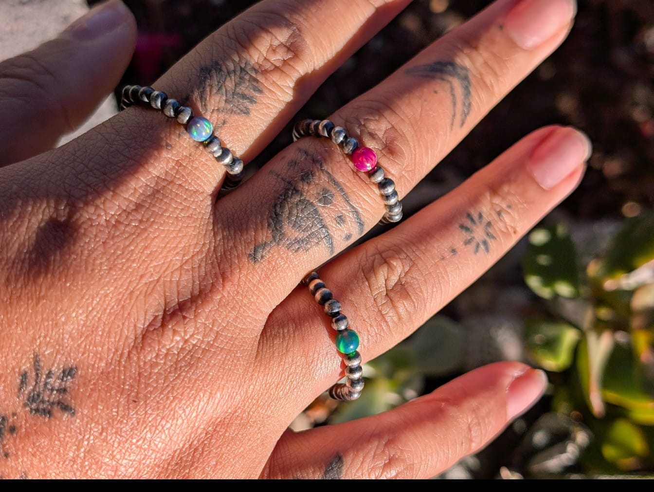 Sterling Silver Italian Pearl Ring Stretch Band with Lab Opal