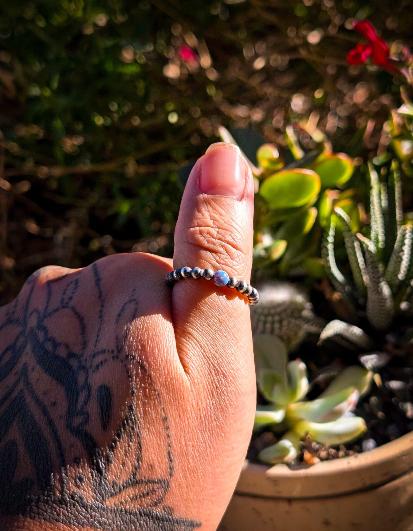 Sterling Silver Italian Pearl Ring Stretch Band with Lab Opal