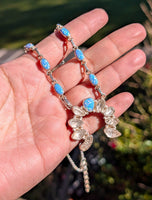 Blue Lab Opals & Herkimer Diamond Necklace - Sterling Silver - 17-18.25" Chain