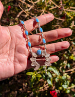 Blue Lab Opals & Herkimer Diamond Necklace - Sterling Silver - 17-18.25" Chain