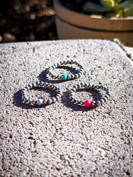 Sterling Silver Italian Pearl Ring Stretch Band with Lab Opal