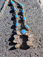 Blue Lab Opals & Herkimer Diamond Necklace - Sterling Silver - 17-18.25" Chain