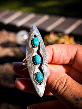 Kingman Turquoise Triple Stone Ring size 8.75