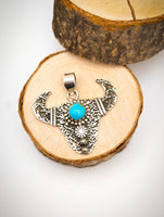 Kingman Turquoise Bull Pendant | 925 Sterling Silver