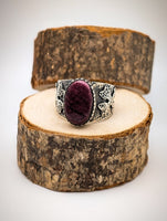 Purple Spiny Oyster Oval Cigar Band Sterling Silver Ring Size 9.5 (will fit like an 8.5)