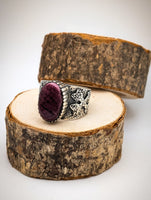 Purple Spiny Oyster Oval Cigar Band Sterling Silver Ring Size 9.5 (will fit like an 8.5)
