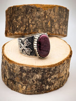 Purple Spiny Oyster Oval Cigar Band Sterling Silver Ring Size 9.5 (will fit like an 8.5)