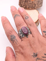 Purple Spiny Oyster Oval Cigar Band Sterling Silver Ring Size 9.5 (will fit like an 8.5)