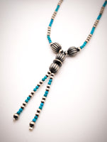 Navajo Pearls & Turquoise Lariat Necklace - Sterling Silver - 14.5" + 2" extender