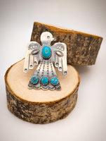 Navajo Turquoise Thunderbird Sterling Silver Ring Size Adjustable