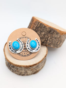 Handmade Sterling Silver Turquoise Horseshoe Stud Earrings