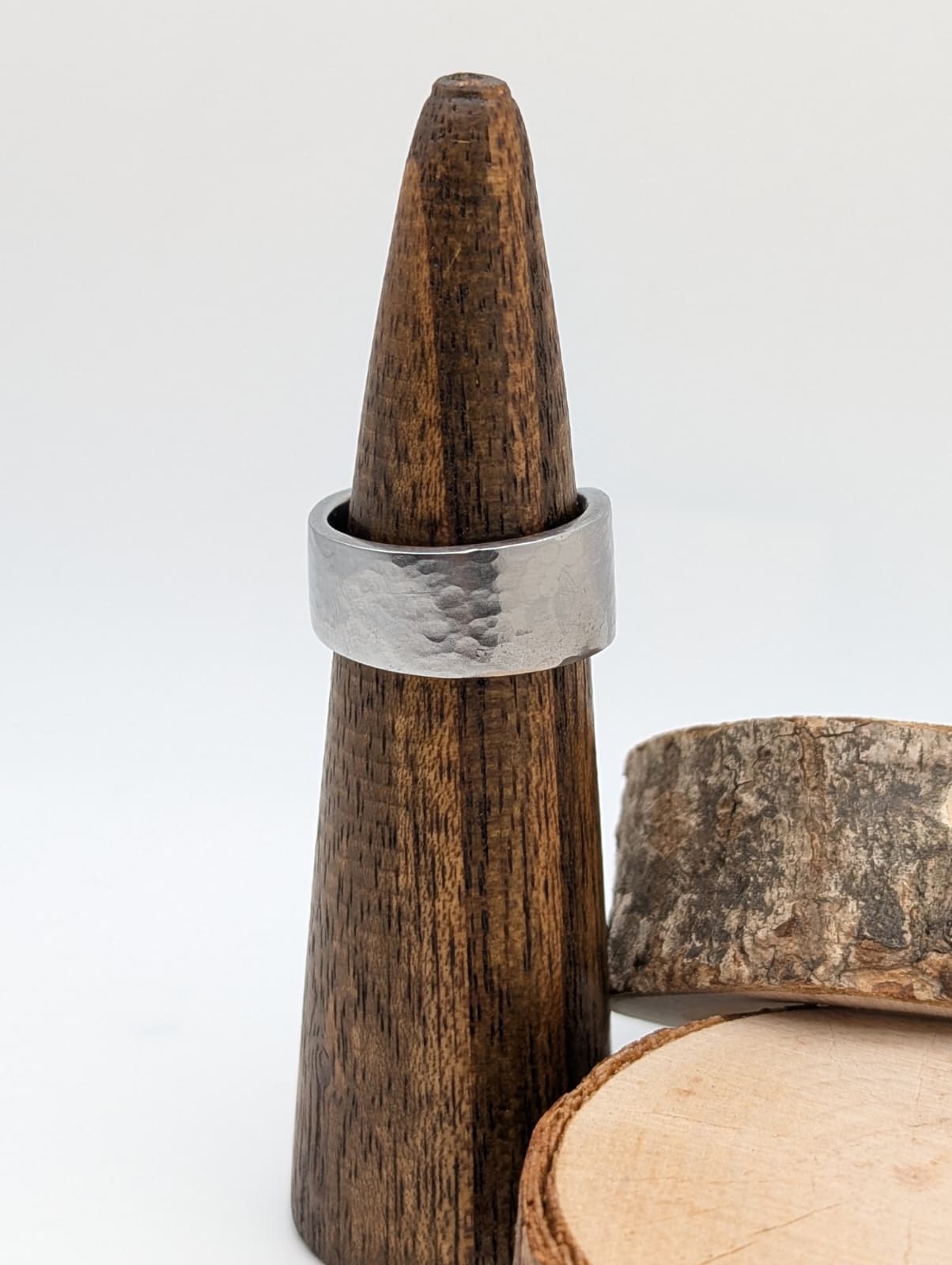 Hammered Band Silver Spoon Ring, size 10.75