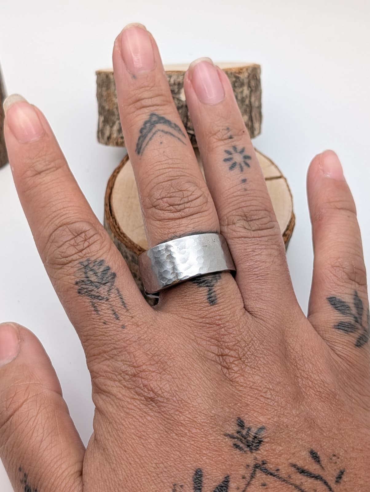 Hammered Band Silver Spoon Ring, size 10.75