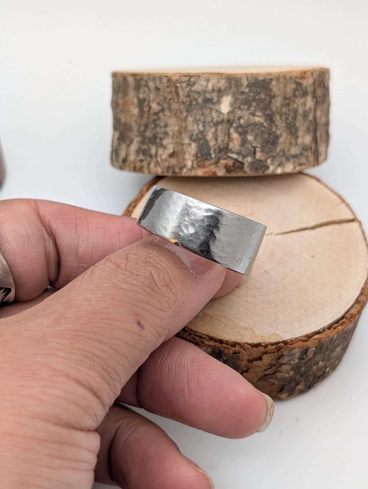 Hammered Band Silver Spoon Ring, size 10.75