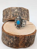 Kingman Turquoise Thunderbird Sterling Silver Ring size 8