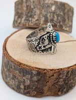 Kingman Turquoise Thunderbird Sterling Silver Ring size 8