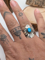 Kingman Turquoise Thunderbird Sterling Silver Ring size 8