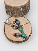 Artisan Made Kingman Turquoise and Coral Cactus Pendant Set