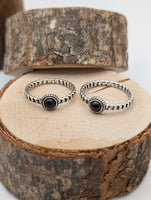 Dainty Black Onyx Sterling Silver Rope Ring