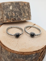 Dainty Black Onyx Sterling Silver Rope Ring