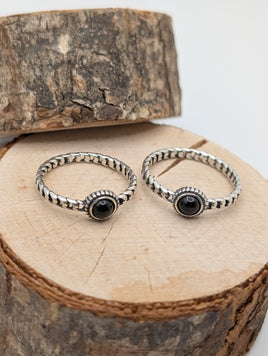 Dainty Black Onyx Sterling Silver Rope Ring