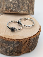 Dainty Black Onyx Sterling Silver Rope Ring