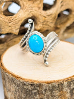 Navajo Sterling Silver and Turquoise Wrap Ring Size 9 by Timothy Yazzie
