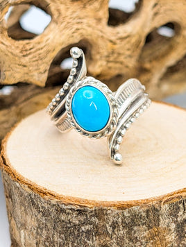 Navajo Sterling Silver and Turquoise Wrap Ring Size 9 by Timothy Yazzie