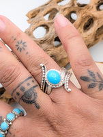 Navajo Sterling Silver and Turquoise Wrap Ring Size 9 by Timothy Yazzie