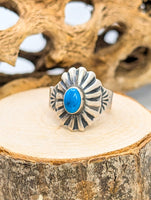 Navajo Brushed Sterling Silver and Turquoise Ring Size 6 1/4 by J Mariano