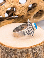 Navajo Brushed Sterling Silver and Turquoise Ring Size 6 1/4 by J Mariano