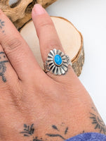 Navajo Brushed Sterling Silver and Turquoise Ring Size 6 1/4 by J Mariano