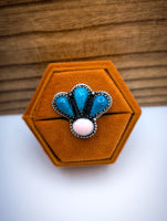 Beautiful Artisan Made Sterling Silver Kingman Turquoise & Spiny Oyster size 5.75